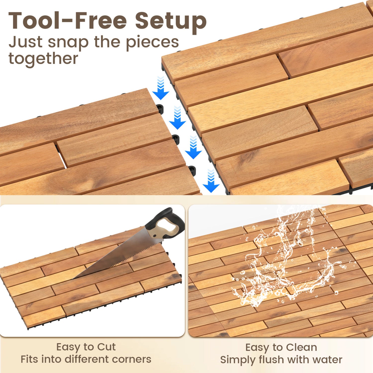 24 x 12 Inch 12 Pieces Acacia Wood Interlocking Deck Tiles with Waterproof Design, Natural Decorative Fencing & Flooring at Gallery Canada