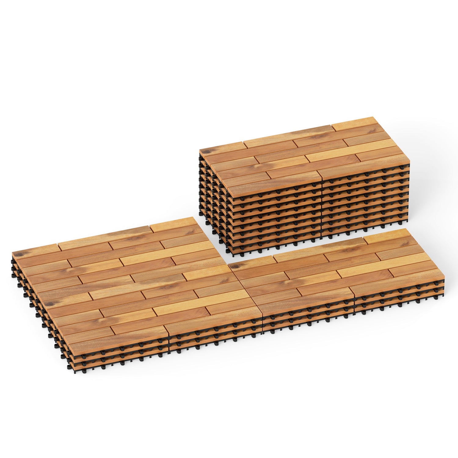 24 x 12 Inch 24 Pieces Acacia Wood Interlocking Deck Tiles with Waterproof Design, Natural Decorative Fencing & Flooring at Gallery Canada