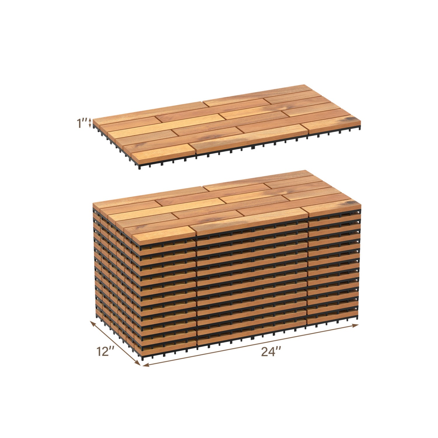 24 x 12 Inch 24 Pieces Acacia Wood Interlocking Deck Tiles with Waterproof Design, Natural Decorative Fencing & Flooring at Gallery Canada