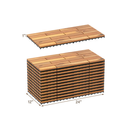 24 x 12 Inch 24 Pieces Acacia Wood Interlocking Deck Tiles with Waterproof Design, Natural Decorative Fencing & Flooring at Gallery Canada