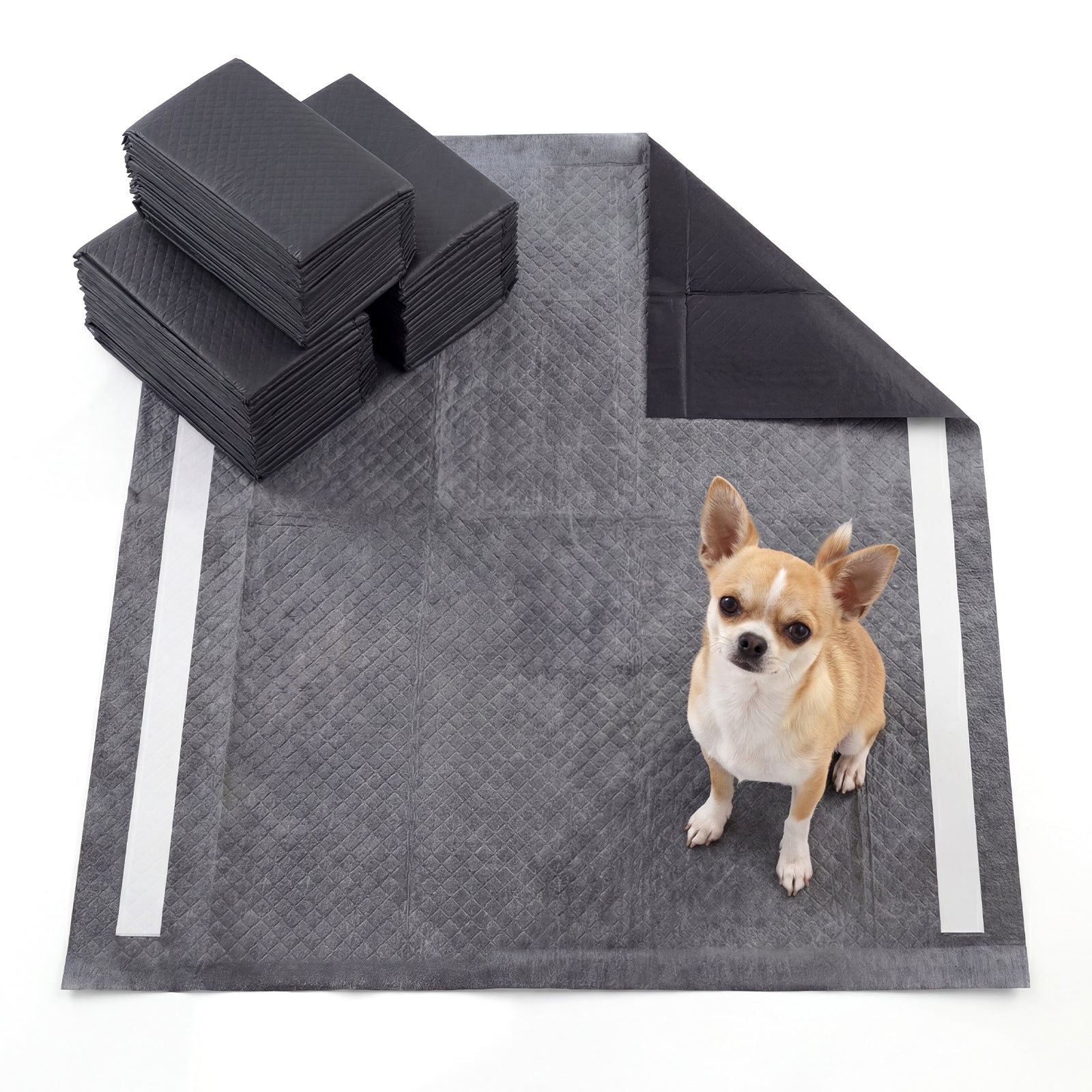 24" x 24" Dog Pee Pads, 6-Layer, Charcoal, Black