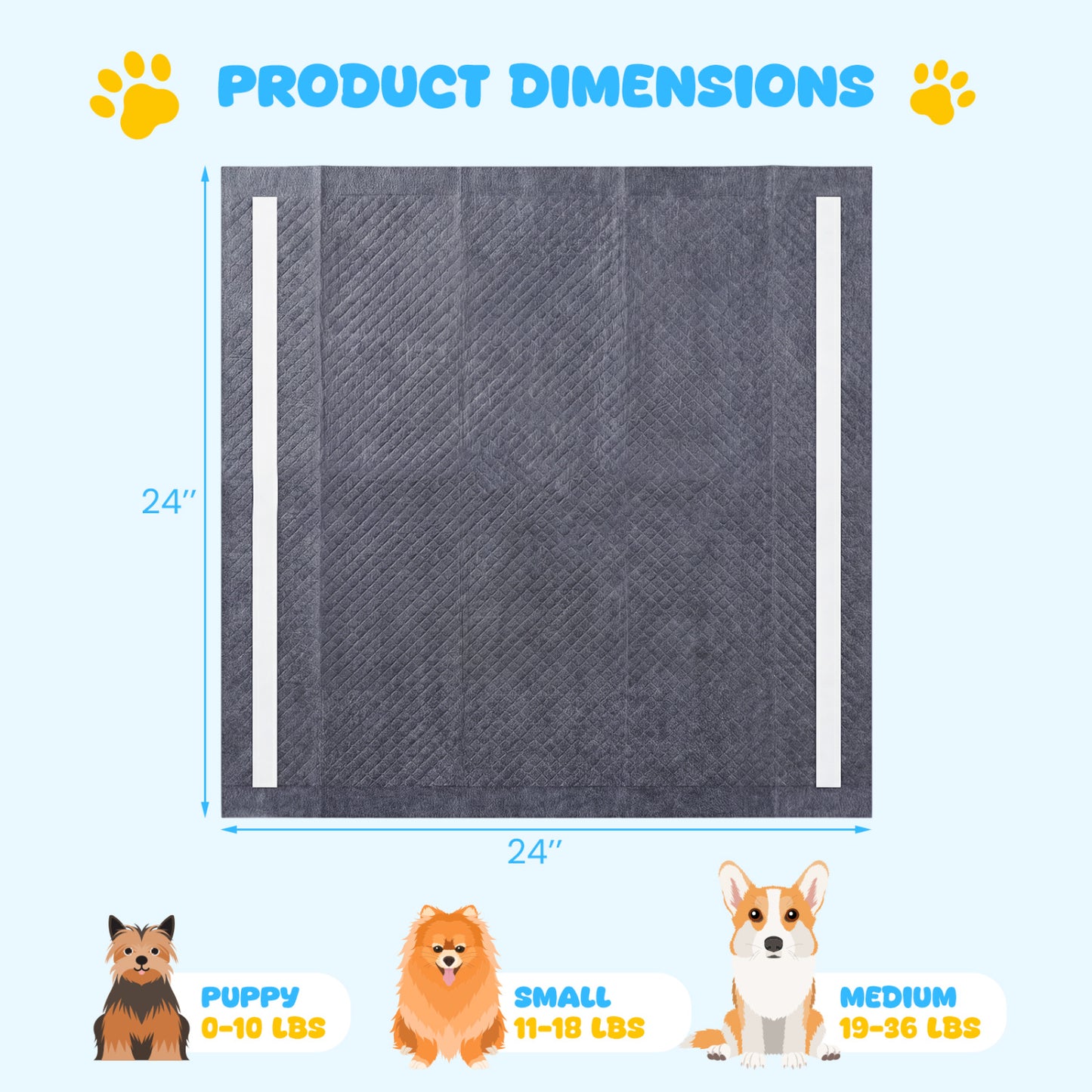 24" x 24" Dog Pee Pads, 6-Layer, Charcoal, Black Dog Supplies at Gallery Canada