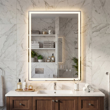 24 x 32 Inch LED Bathroom Mirror, Frontlit And Backlit, Silver Wall Mirrors Silver at Gallery Canada