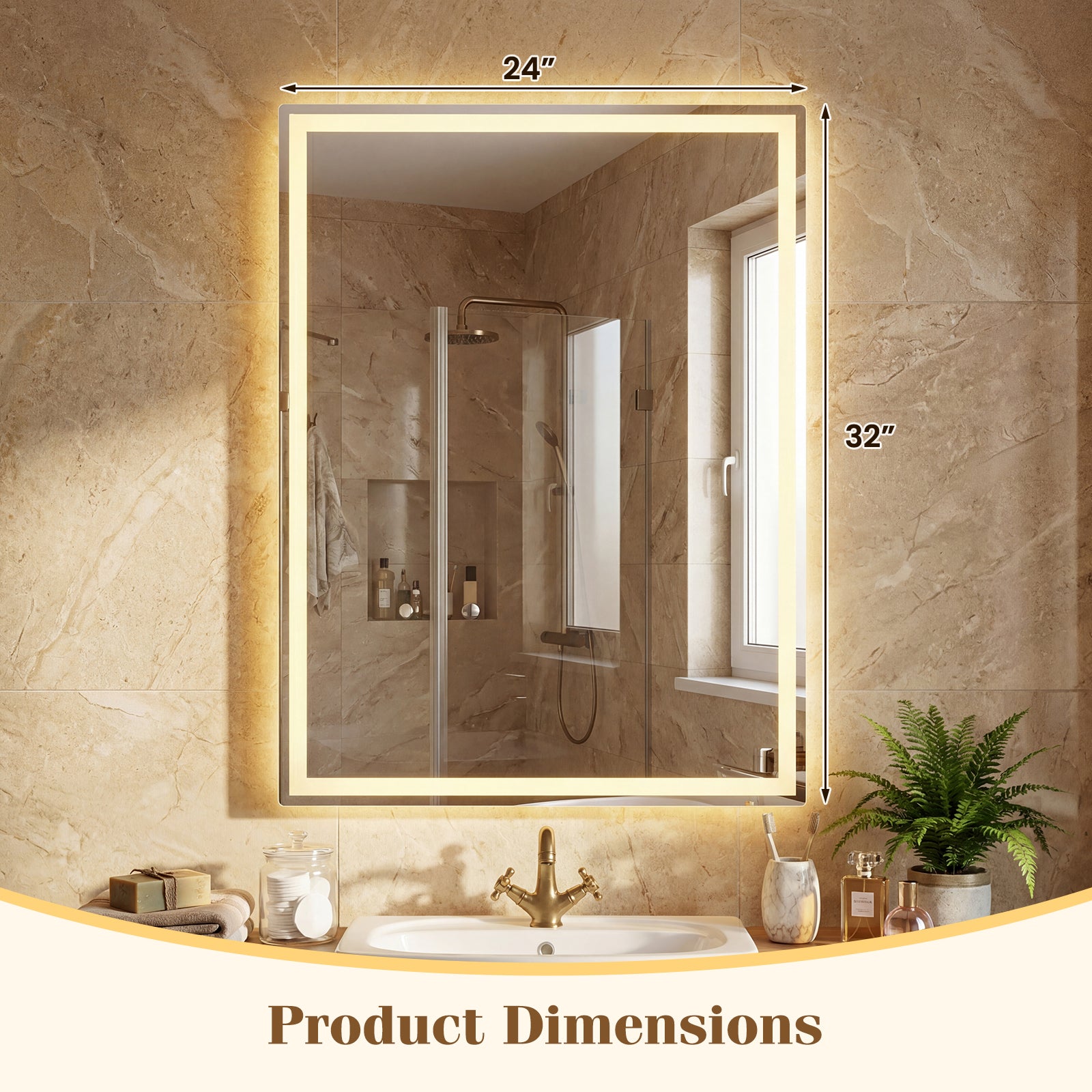 24 x 32 Inch LED Bathroom Mirror, Frontlit And Backlit, Silver Wall Mirrors at Gallery Canada