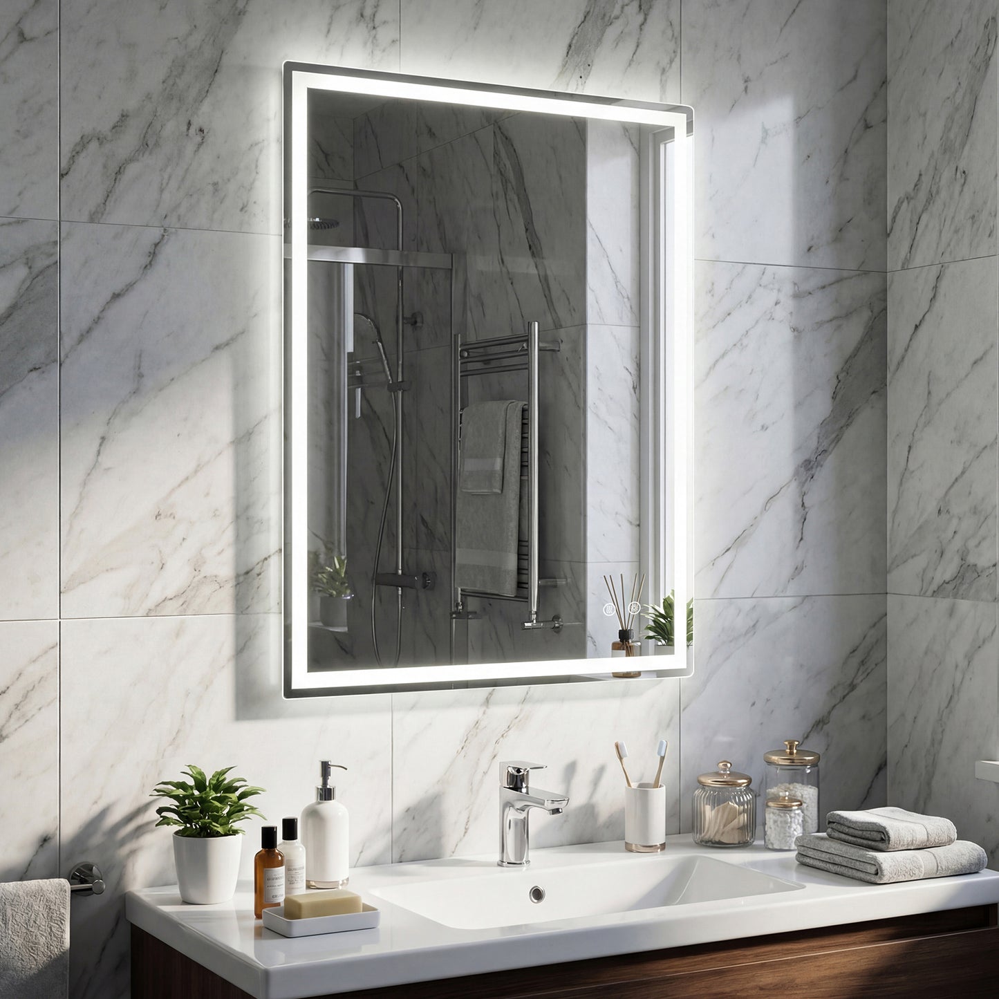 24 x 32 Inch LED Bathroom Mirror, Frontlit And Backlit, Silver Wall Mirrors at Gallery Canada