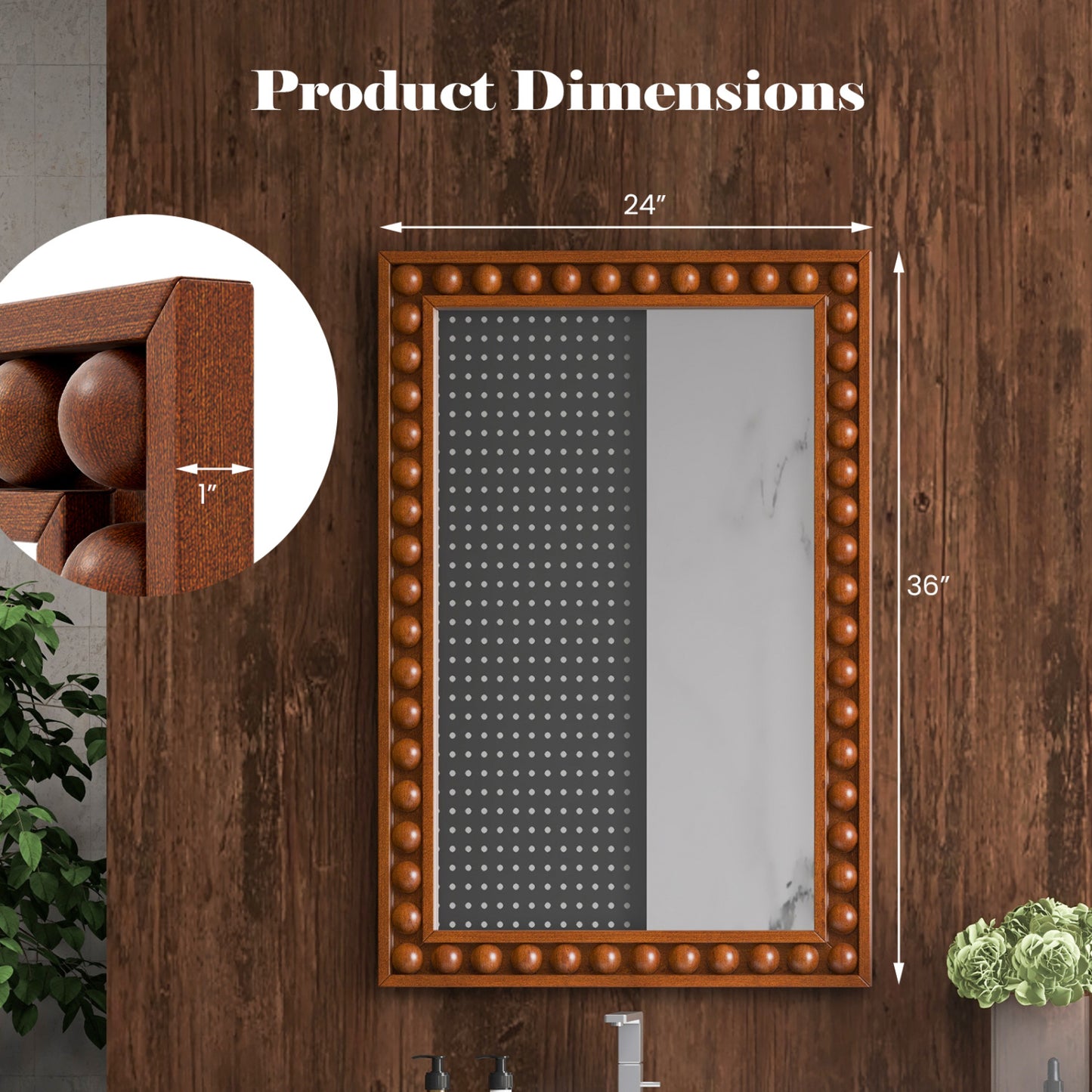 24 x 36 Inches Rustic Wall Mirror, Solid Wood Frame, Brown Wall Mirrors at Gallery Canada