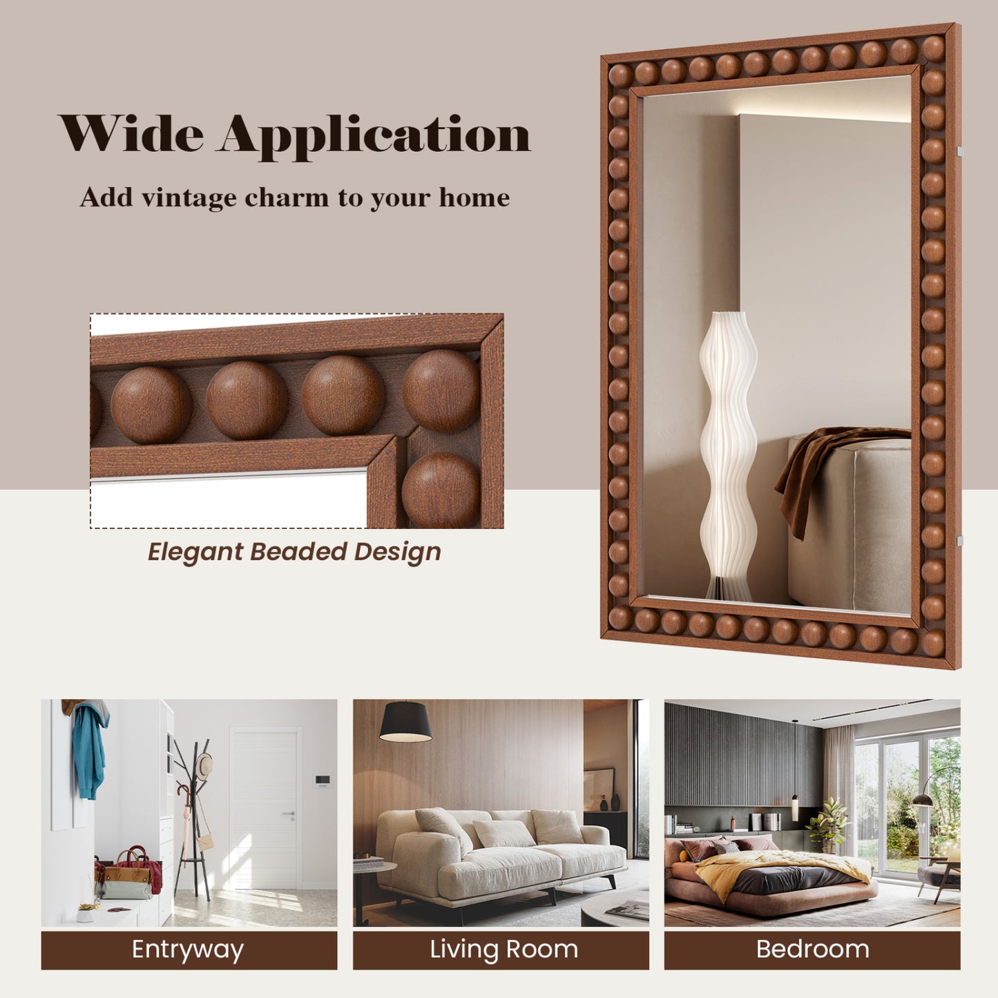24 x 36 Inches Rustic Wall Mirror, Solid Wood Frame, Brown Wall Mirrors at Gallery Canada