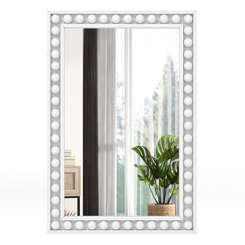 24 x 36 Inches Rustic Wall Mirror, Solid Wood Frame, White