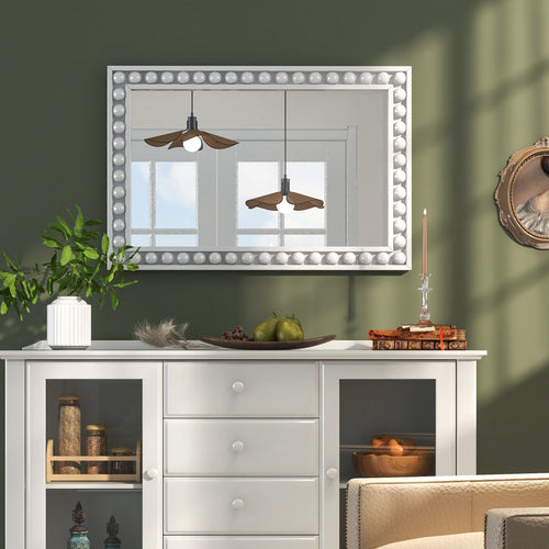 24 x 36 Inches Rustic Wall Mirror, Solid Wood Frame, White