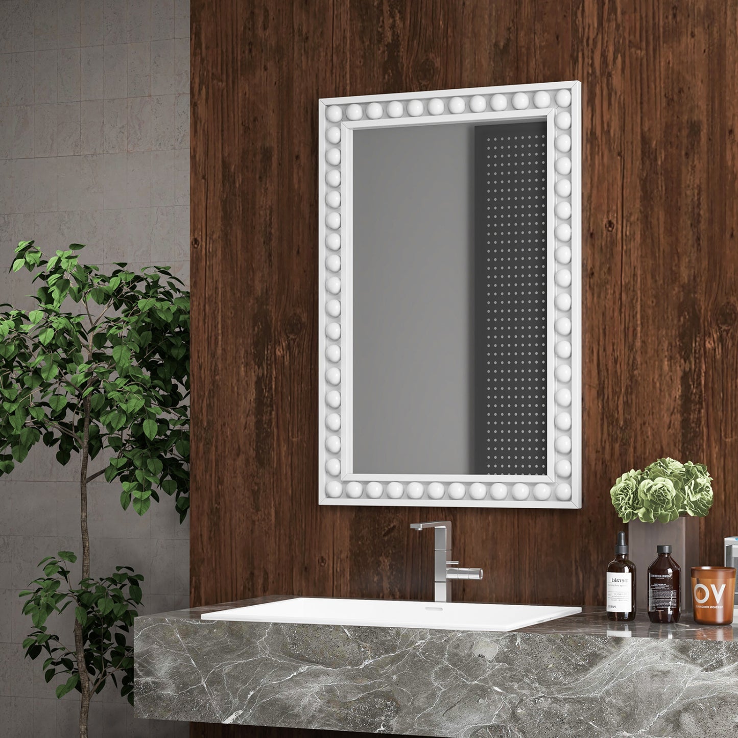 24 x 36 Inches Rustic Wall Mirror, Solid Wood Frame, White Wall Mirrors at Gallery Canada