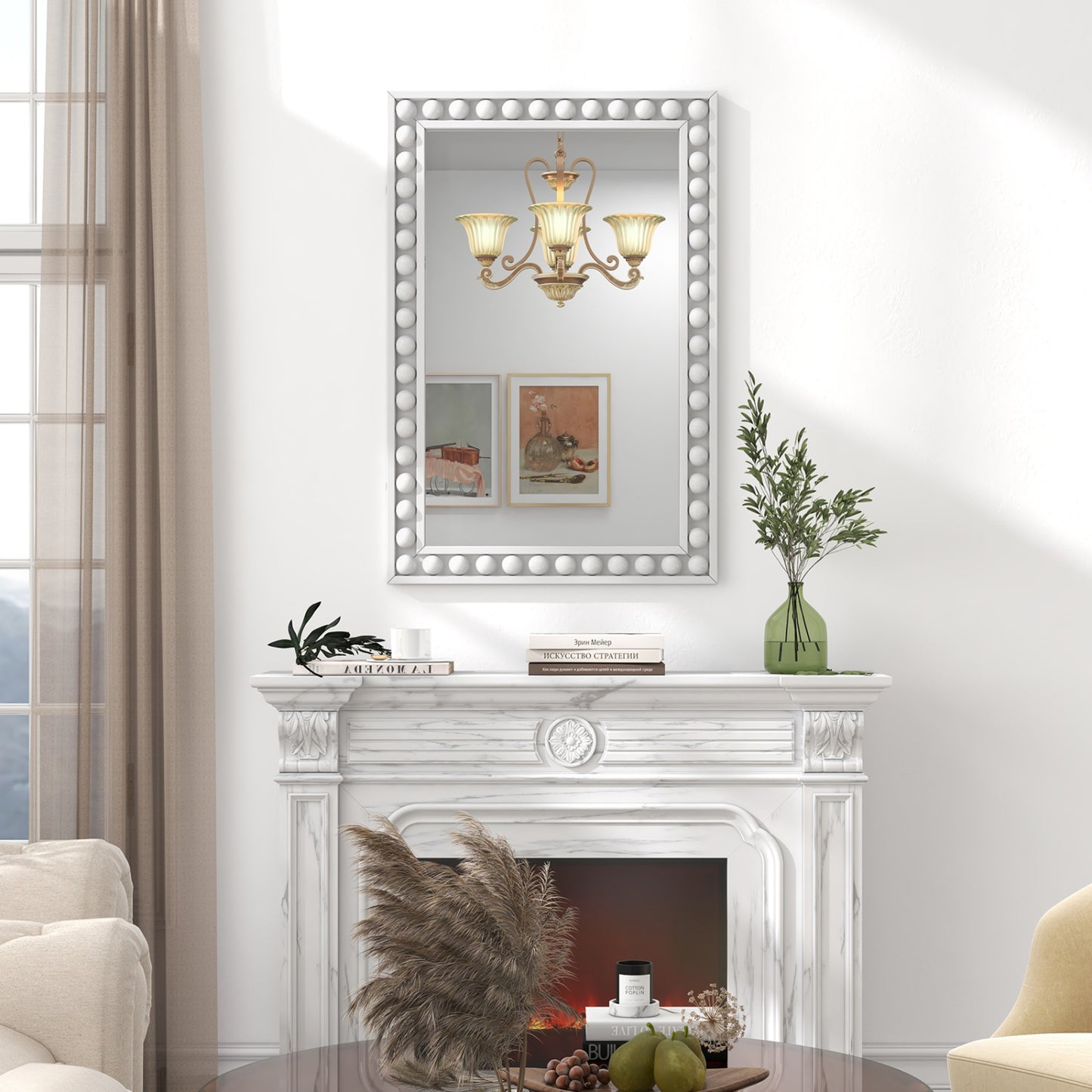 24 x 36 Inches Rustic Wall Mirror, Solid Wood Frame, White Wall Mirrors at Gallery Canada
