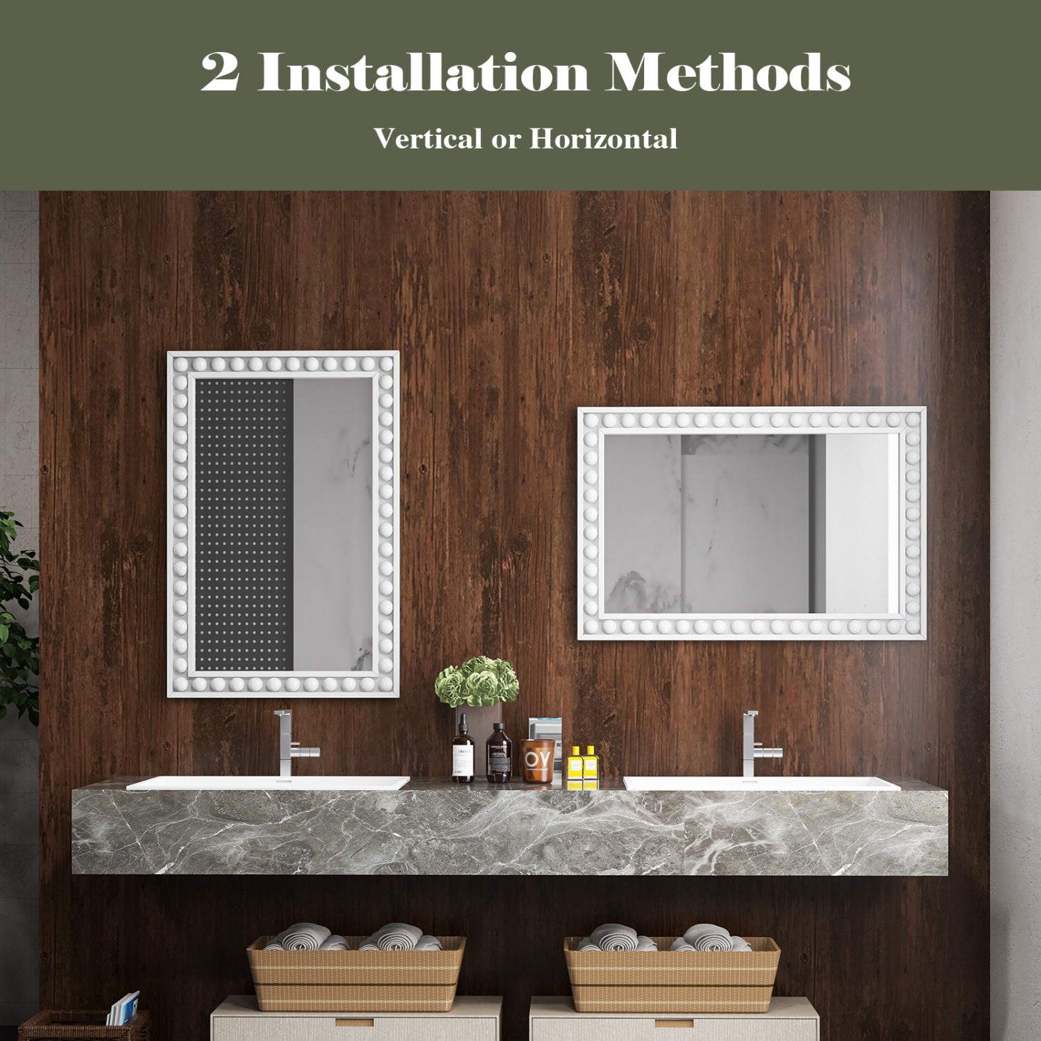24 x 36 Inches Rustic Wall Mirror, Solid Wood Frame, White Wall Mirrors at Gallery Canada