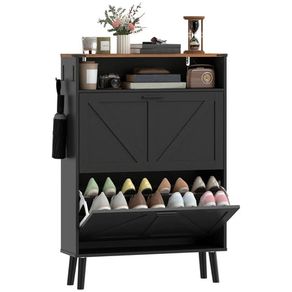 Shoe Storage Cabinet, 2 Flip Drawers, Farmhouse Narrow, Holds 16 Pairs, Black Shoe Storage Cabinets & Racks at Gallery Canada