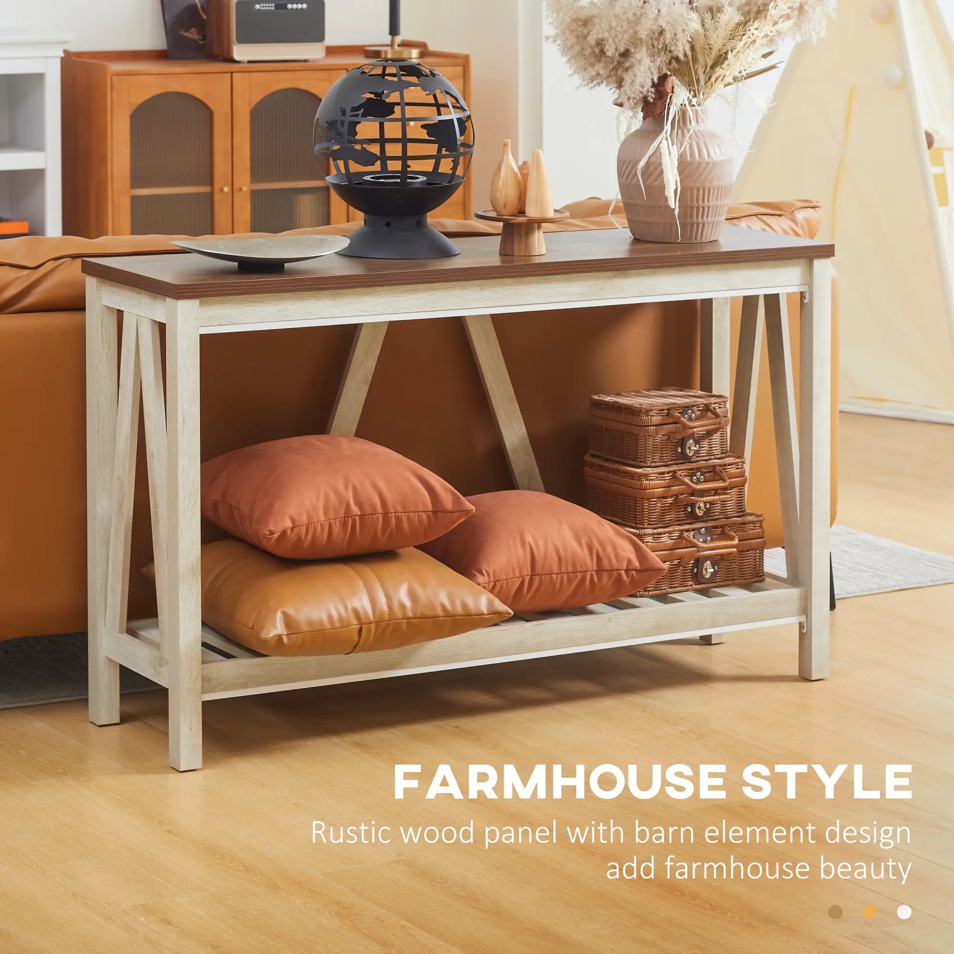 Farmhouse Console Table with Storage Shelf, Rustic Sofa Table, Oak Console Tables at Gallery Canada