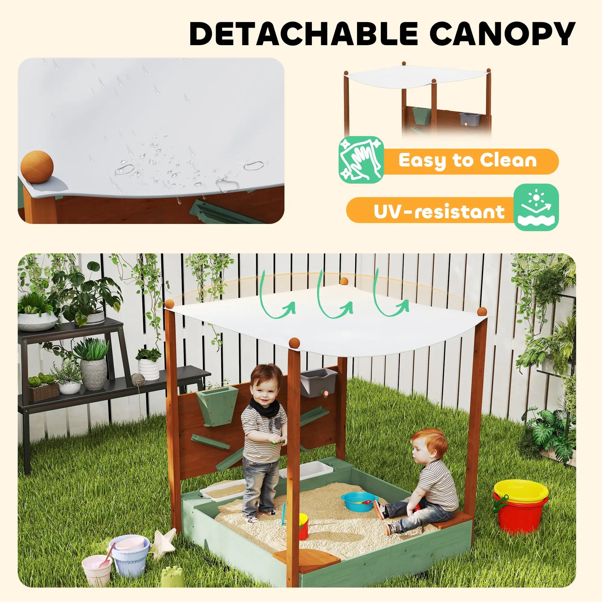 Wooden Kids Sandbox with Canopy, 46" x 44" W x 50", Green Sandboxes & Accessories at Gallery Canada