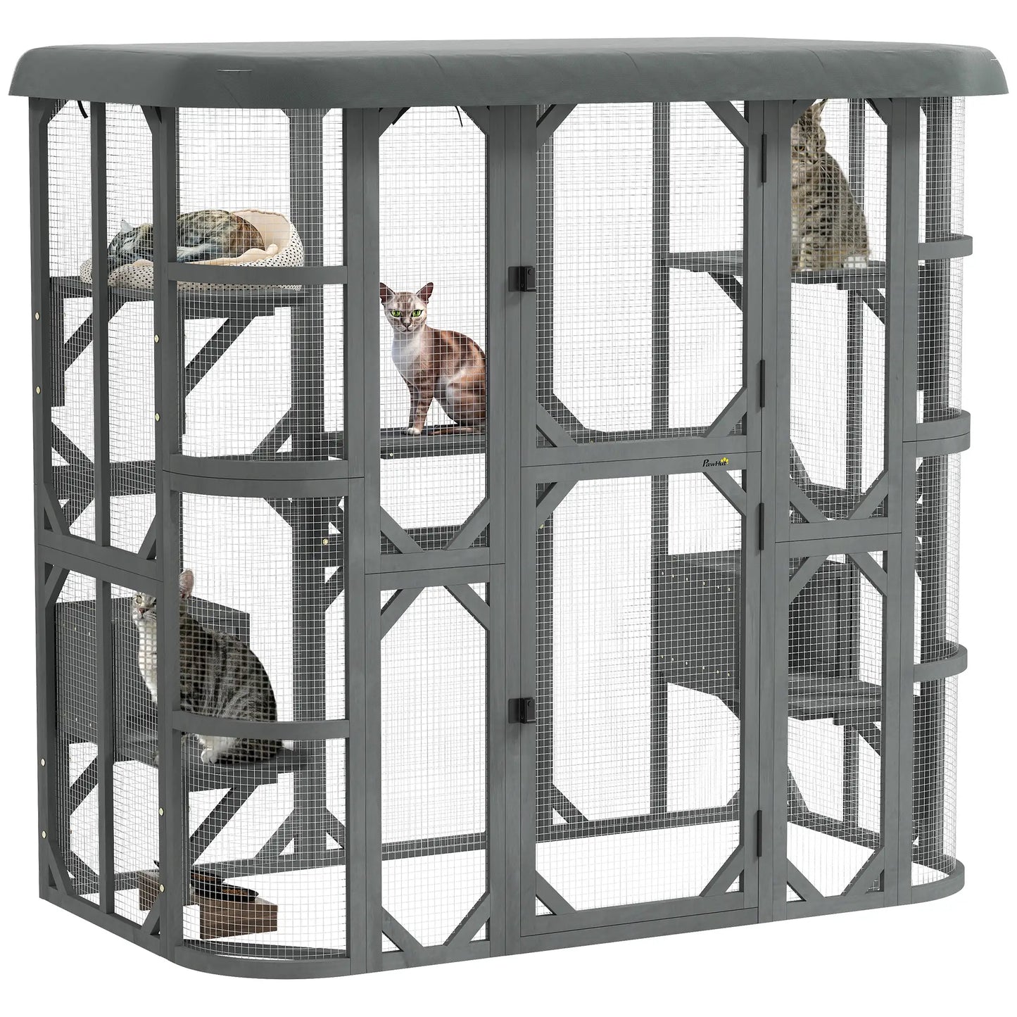 71" Wooden Cat Enclosure, With Platforms And Condos, Grey Outdoor Cat Enclosures at Gallery Canada