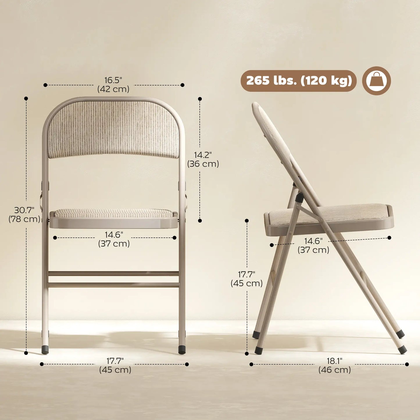 Metal Foldable Chairs, Linen Fabric Padded, Cushion Seat, Open Back, Beige Dining Chairs at Gallery Canada