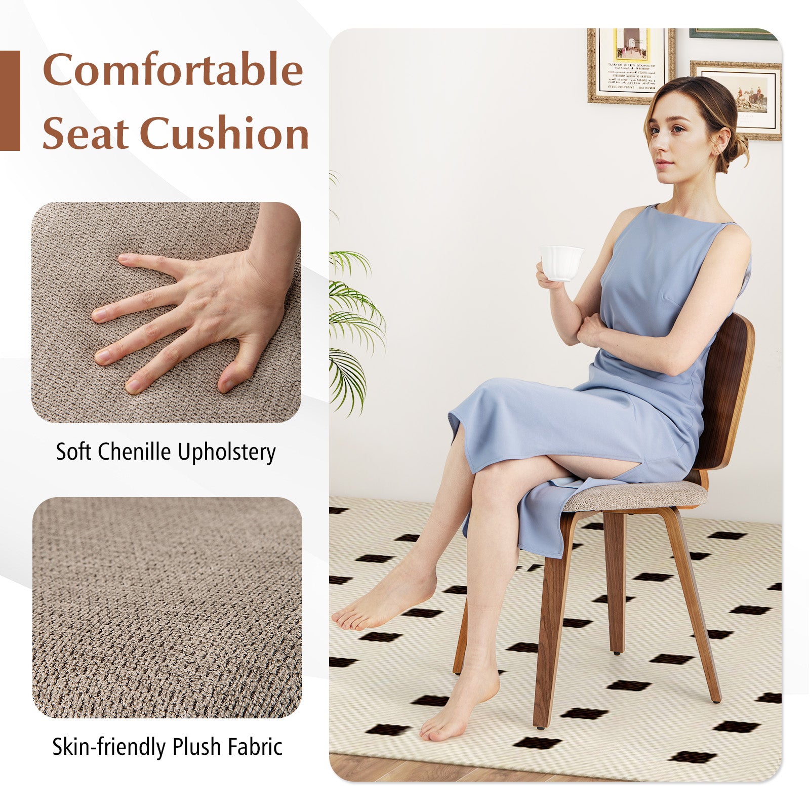 Wooden Dining Chair Set of 2 with Bentwood Frame and Padded Seat, Walnut Dining Chairs at Gallery Canada