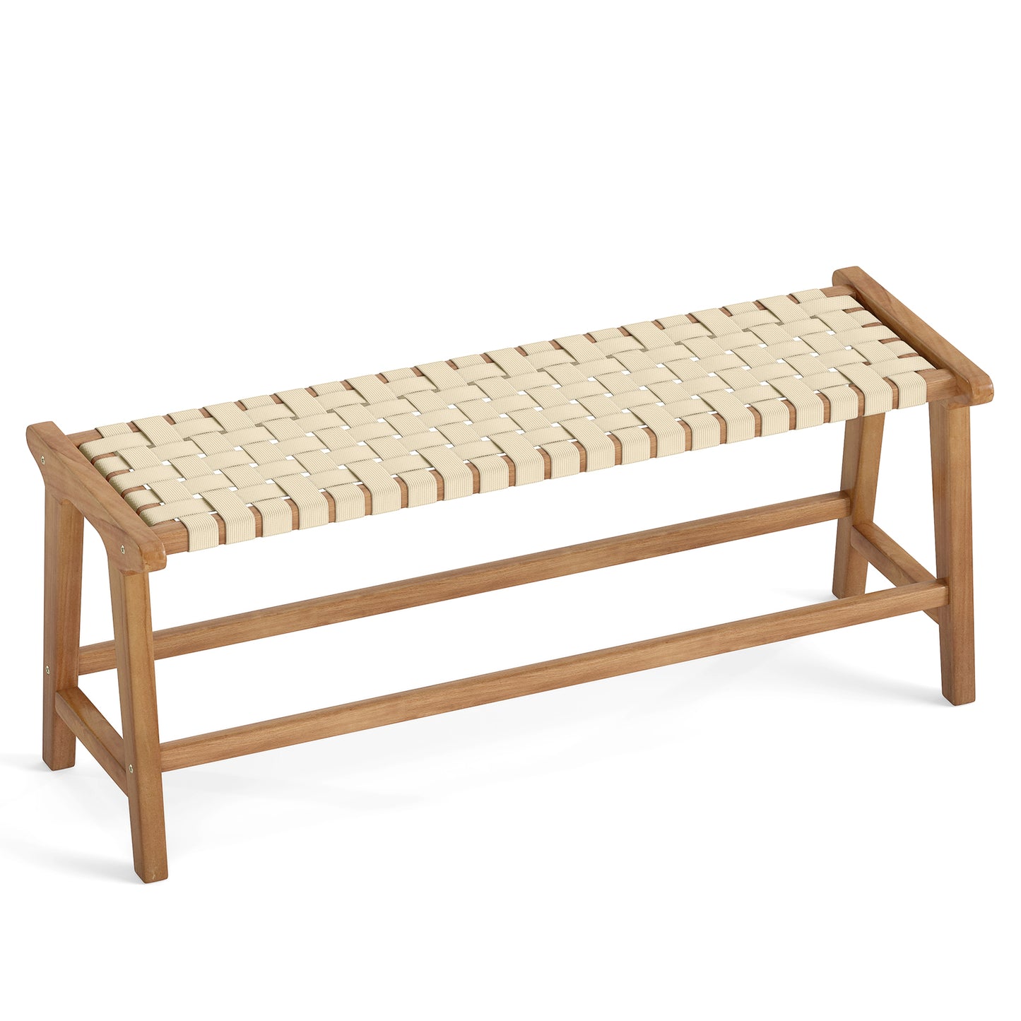 47 Inches Long Teak Wood Patio Bench with Weave Seat and Solid Wood Legs, Natural Dining Chairs Natural at Gallery Canada