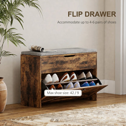 Shoe Storage Bench with Flip Drawer, Lift Top, Seat Cushion, Rustic Brown Shoe Storage Cabinets & Racks at Gallery Canada