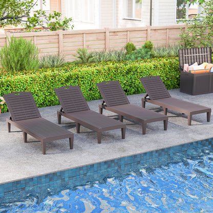 Outdoor PP Chaise Lounge Chairs Set of 2 with 4-Position Adjustable Backrests, Coffee Outdoor Chaise Lounges at Gallery Canada