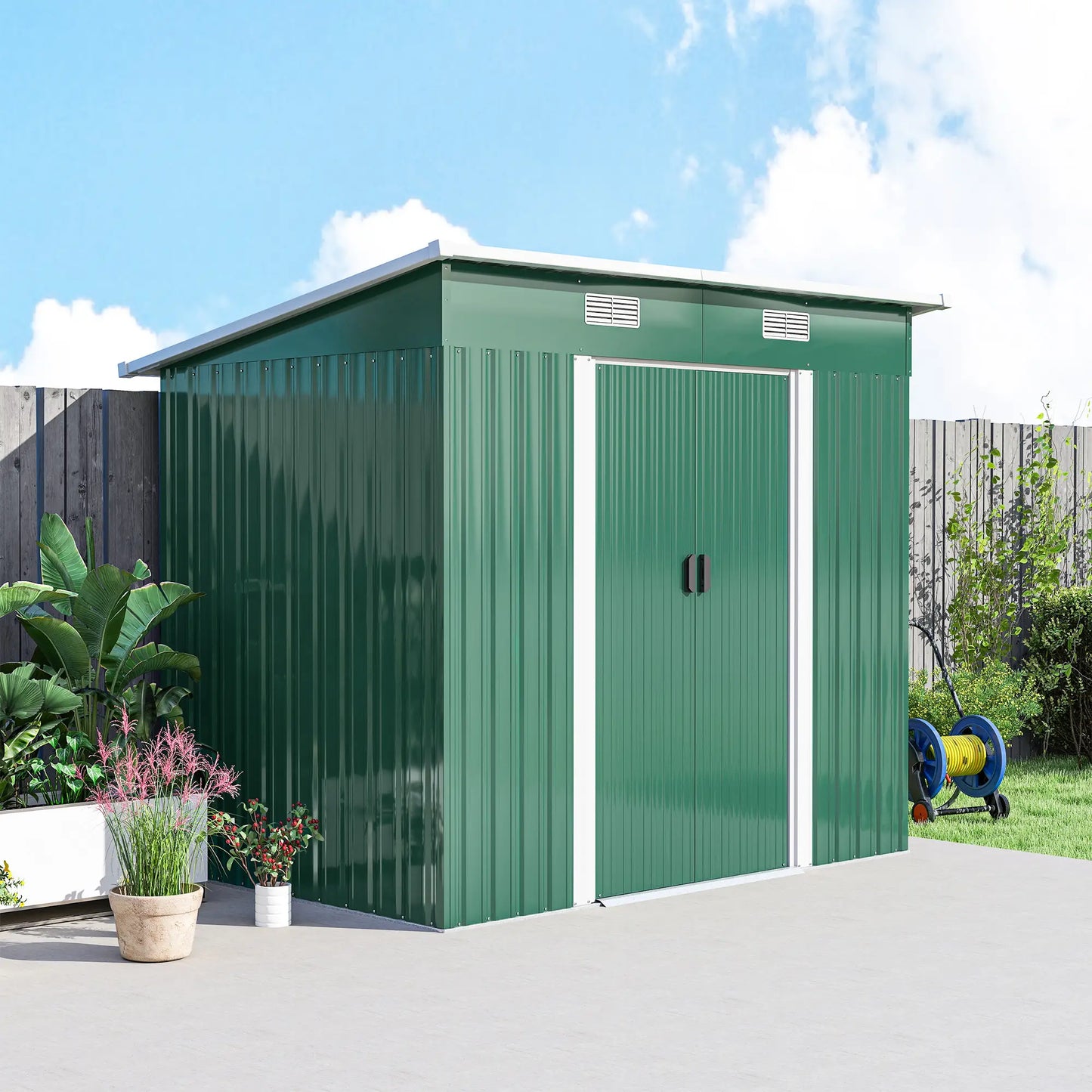 7'x 4' Metal Patio Storage Shed, Garden Tool Utility, Green Sheds at Gallery Canada
