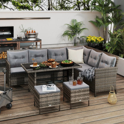 6pcs Outdoor Rattan Sofa Set, Wicker Sectional Couch, Dining Table, Dark Grey Patio Furniture Sets at Gallery Canada