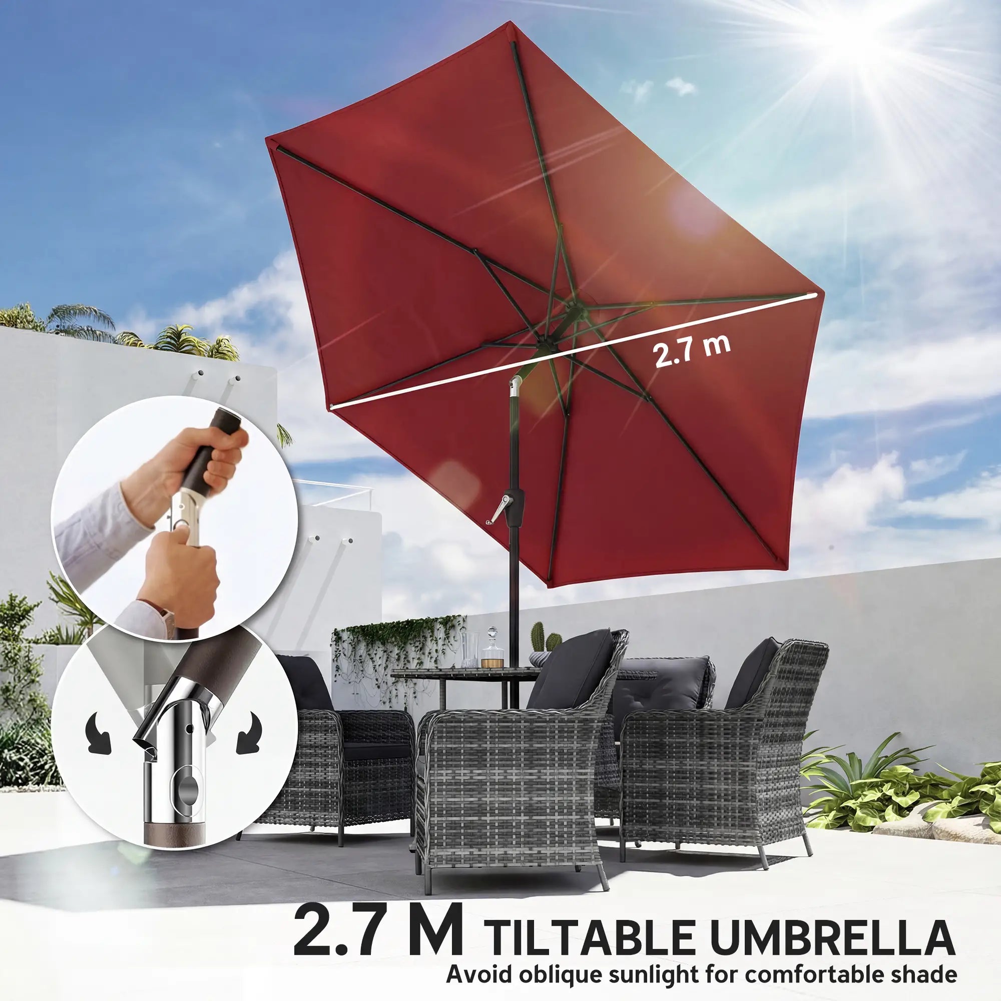 9FT Patio Umbrella, Tilt Crank, 6 Ribs, UV Protection Sun Umbrellas at Gallery Canada