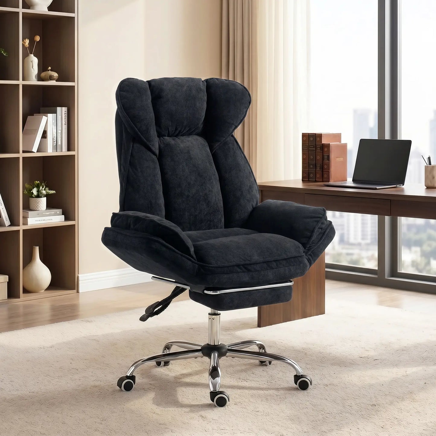 Big & Tall Office Chair, High Back, Snowflake Velvet, Black