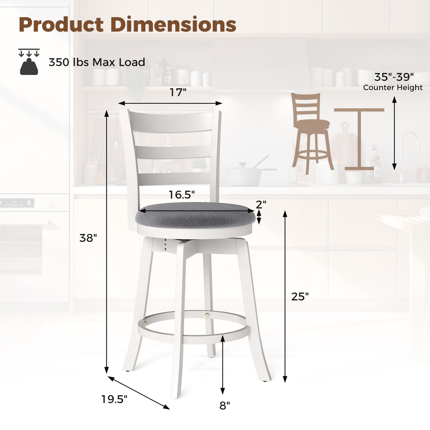 25"/30.5" Swivel Barstools Set of 2 360° Rotating Bar/Counter Height Chairs with Upholstered Seat-25 Inch Bar Stools at Gallery Canada