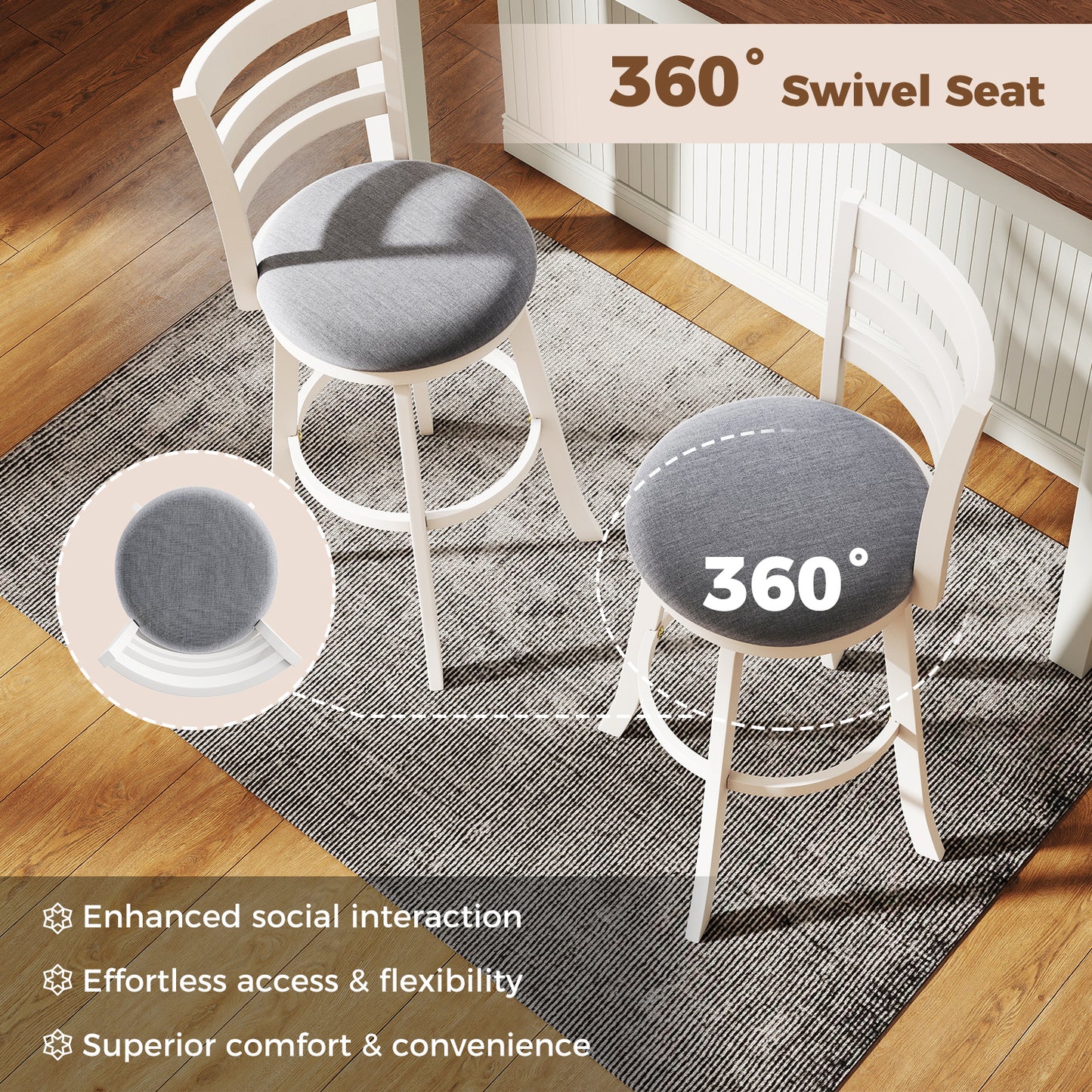 25"/30.5" Swivel Barstools Set of 2 360° Rotating Bar/Counter Height Chairs with Upholstered Seat-30.5 Inch Bar Stools at Gallery Canada