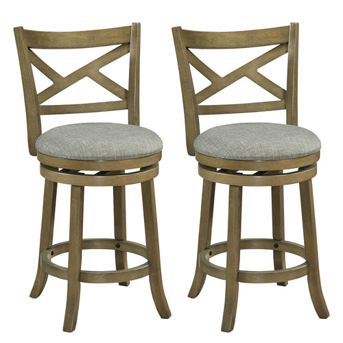 27 Inch Swivel Bar Stools, Set Of 2, Hollow Back, Soft-Padded Seat, Gray