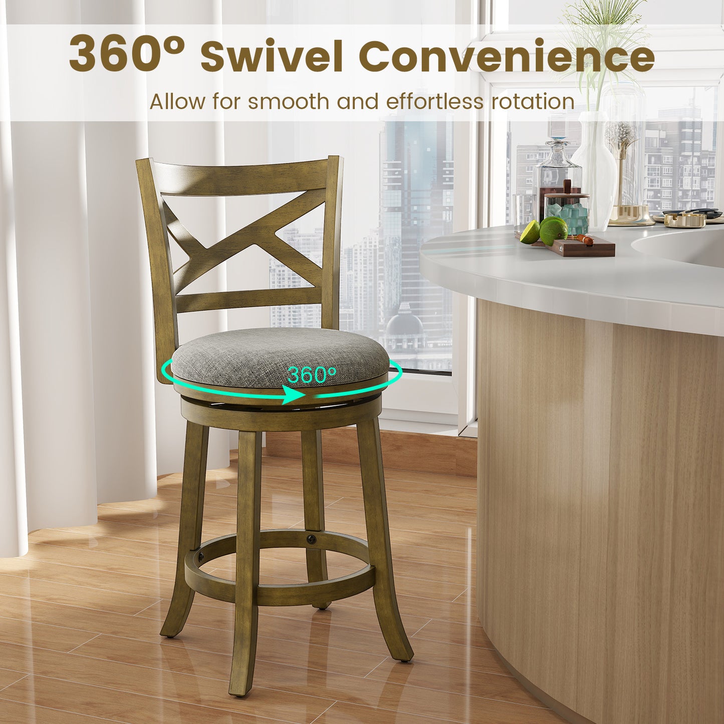 27 Inch Swivel Bar Stools, Set Of 2, Hollow Back, Soft-Padded Seat, Gray Bar Stools at Gallery Canada