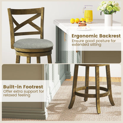 27 Inch Swivel Bar Stools, Set Of 2, Hollow Back, Soft-Padded Seat, Gray Bar Stools at Gallery Canada