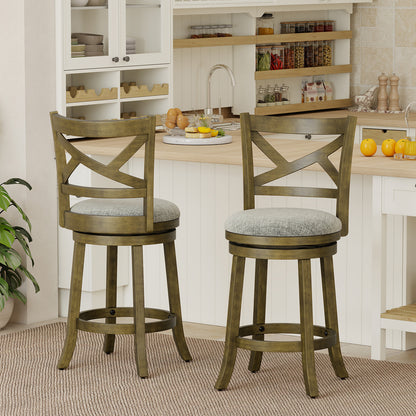 27 Inch Swivel Bar Stools, Set Of 2, Hollow Back, Soft-Padded Seat, Gray Bar Stools at Gallery Canada