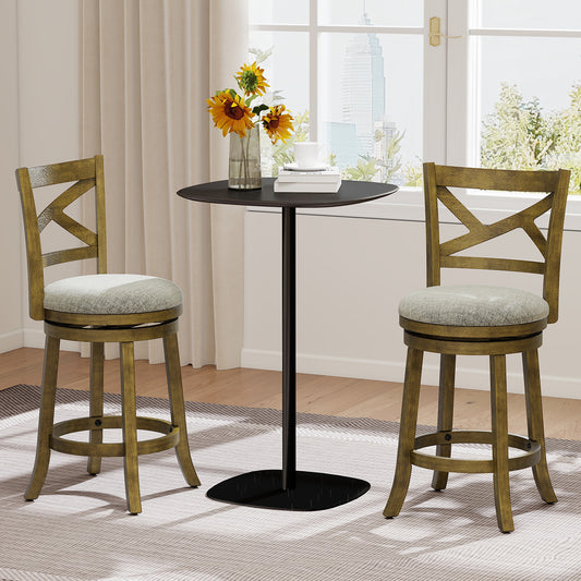 27 Inch Swivel Bar Stools, Set Of 2, Hollow Back, Soft-Padded Seat, Gray Bar Stools Gray at Gallery Canada