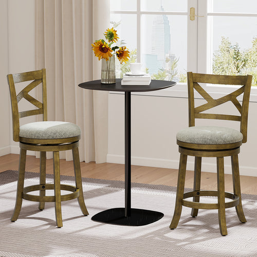 27 Inch Swivel Bar Stools, Set Of 2, Hollow Back, Soft-Padded Seat, Gray