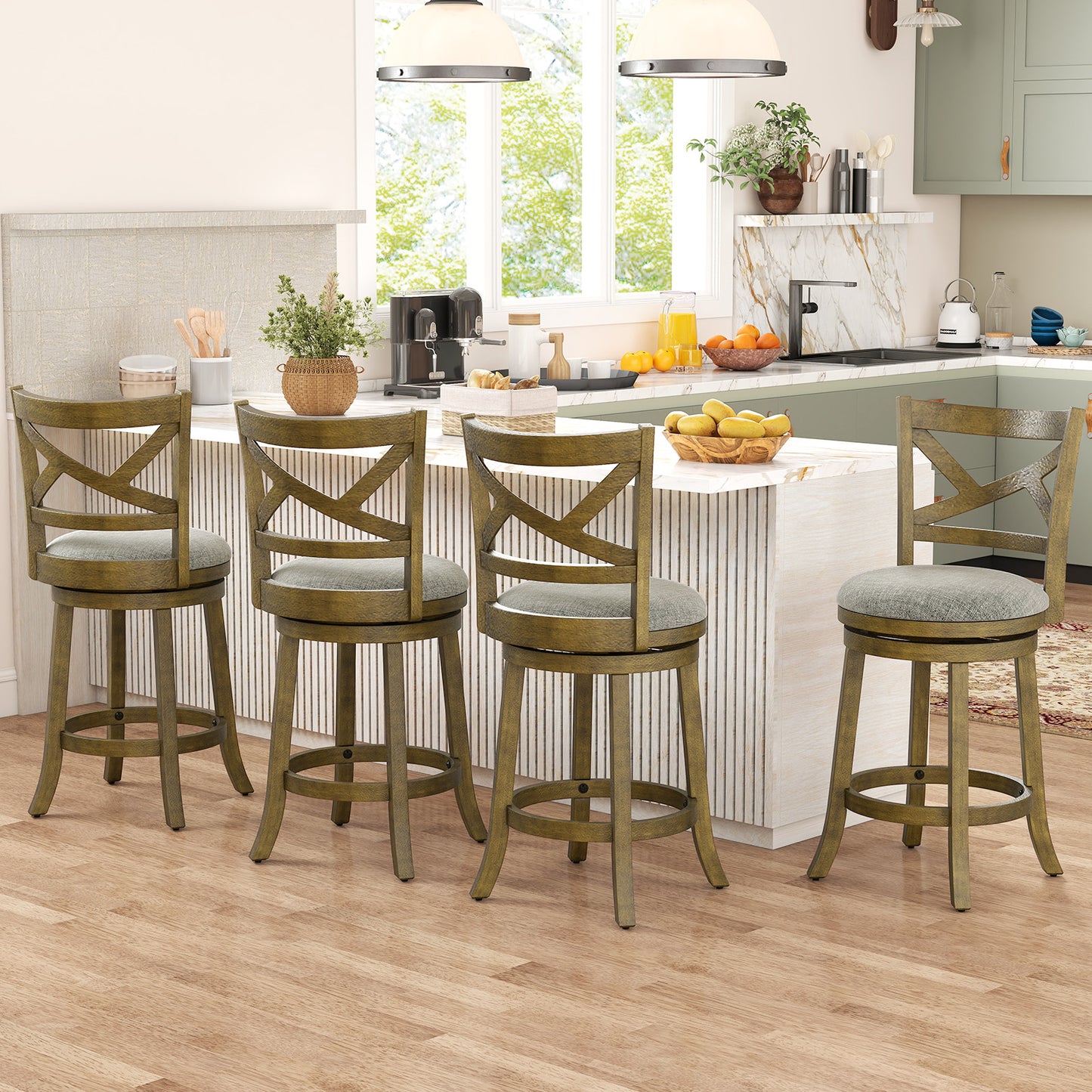 27 Inch Swivel Bar Stools, Set Of 2, Hollow Back, Soft-Padded Seat, Gray Bar Stools at Gallery Canada