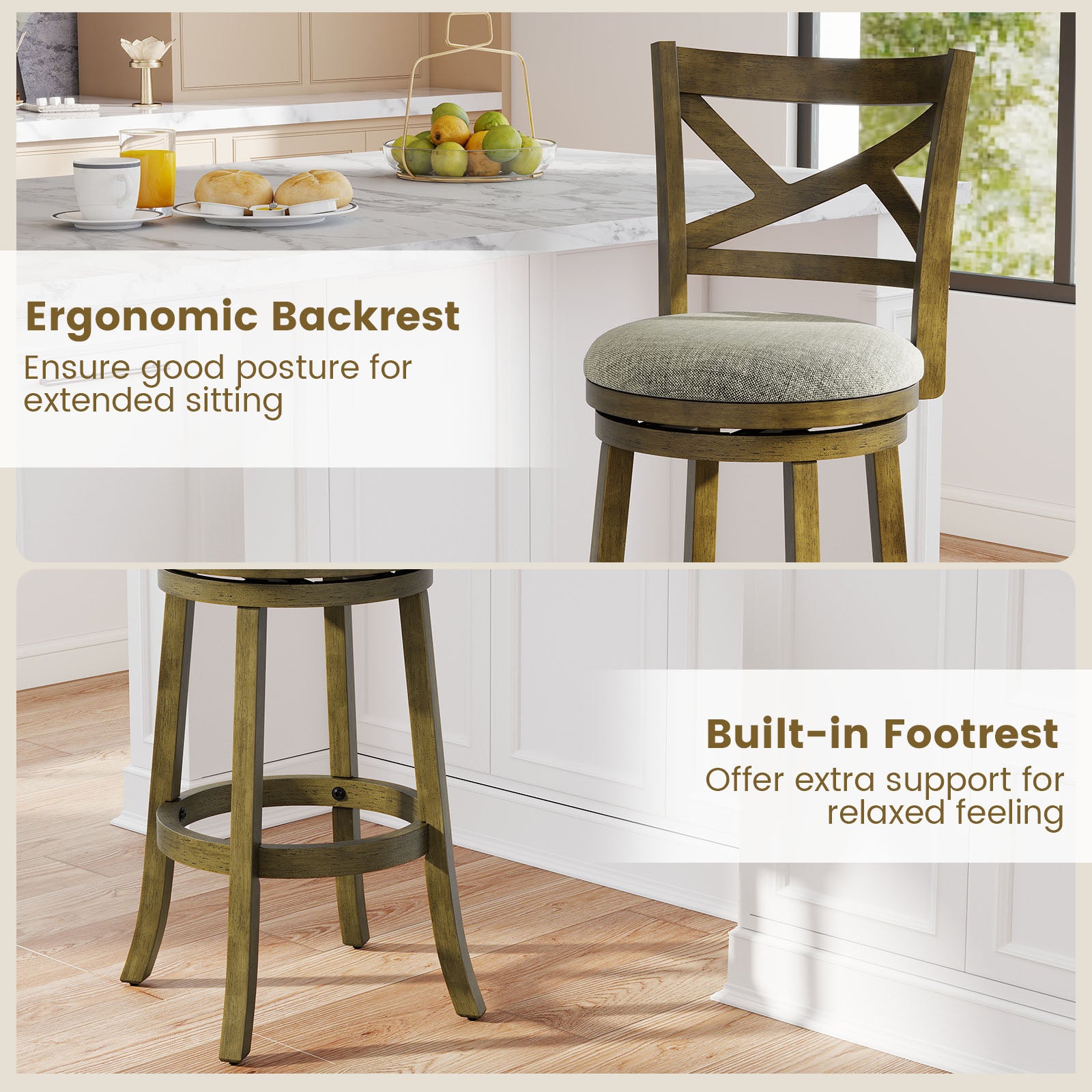 Swivel Bar Stools, Set of 2, 31 Inches, Gray Bar Stools at Gallery Canada