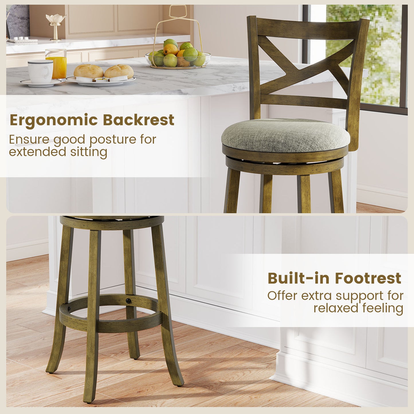 Swivel Bar Stools, Set of 2, 31 Inches, Gray Bar Stools at Gallery Canada