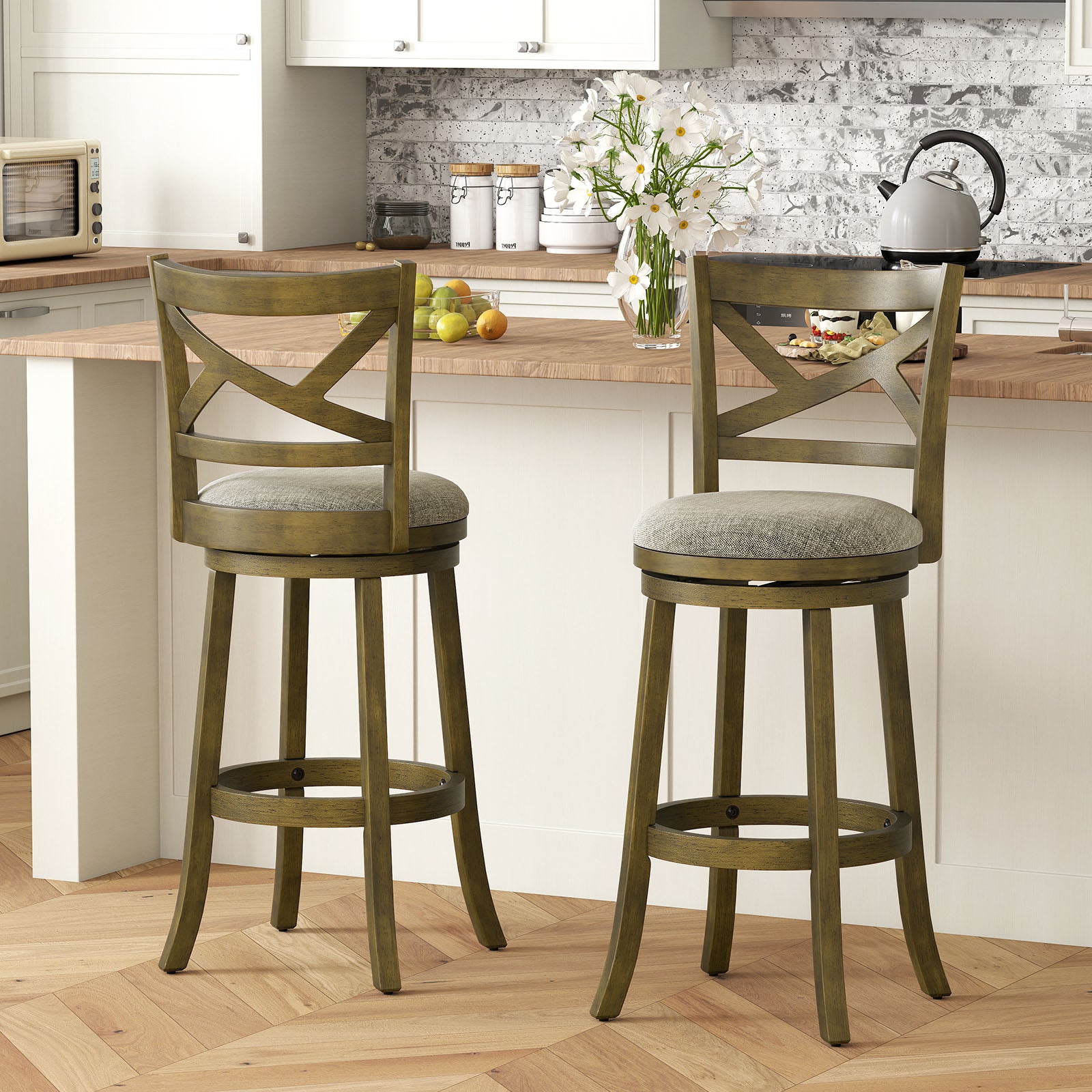 Swivel Bar Stools, Set of 2, 31 Inches, Gray Bar Stools at Gallery Canada