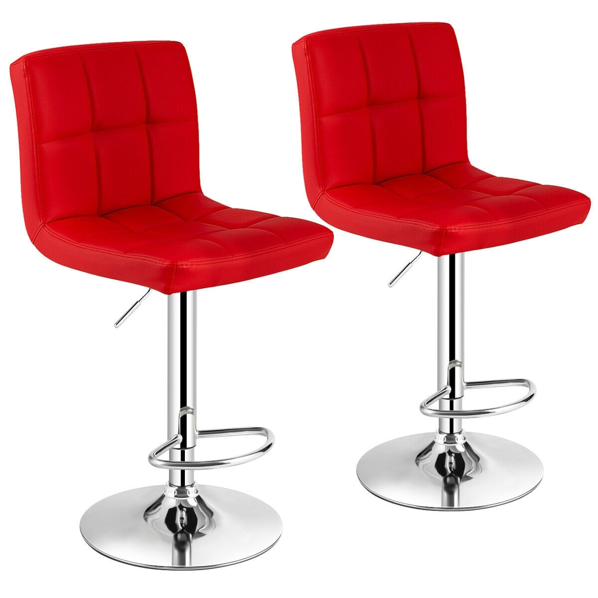 Set of 2 Square Swivel Adjustable PU Leather Bar Stools with Back and Footrest, Red Bar Stools at Gallery Canada