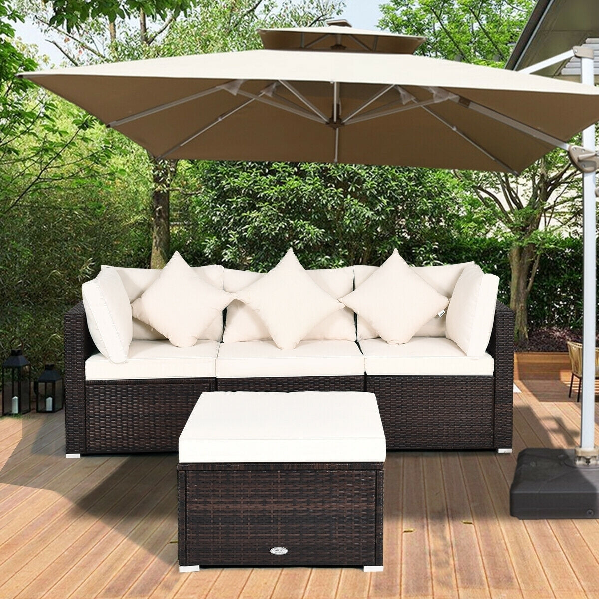 4 Pcs Ottoman Garden Deck Patio Rattan Wicker Furniture Set Cushioned Sofa, White Outdoor Sectionals at Gallery Canada