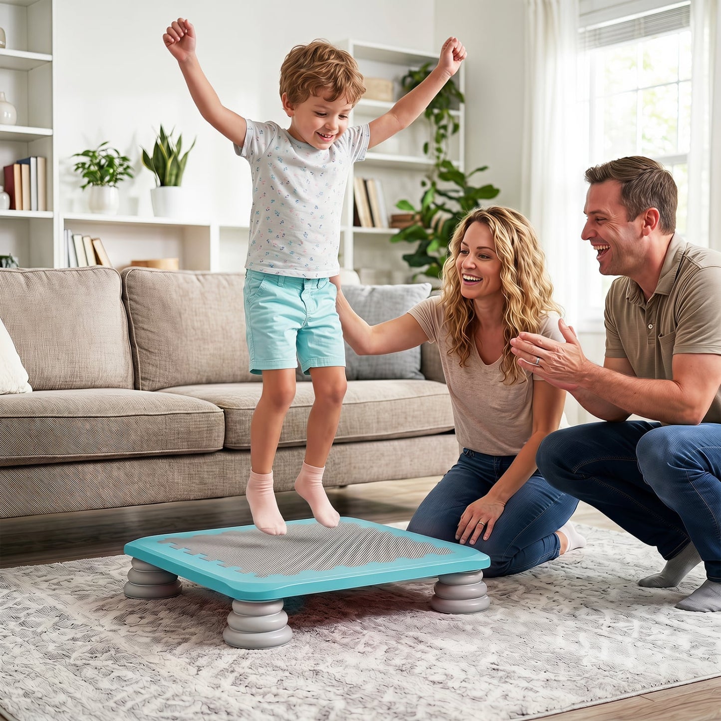 25.5 Inch Kids Mini Trampoline with 4 Removable and Non-Slip Foot Pads, Blue