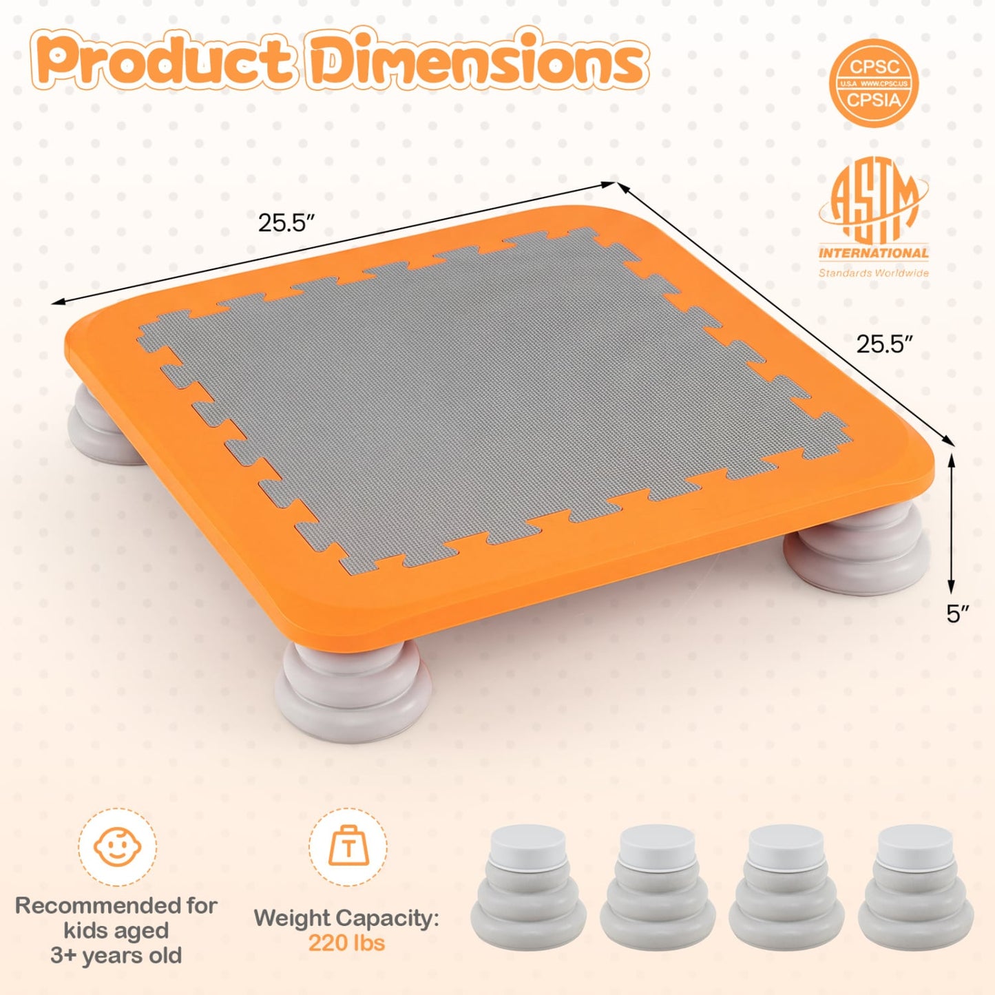 25.5 Inch Kids Mini Trampoline, Orange