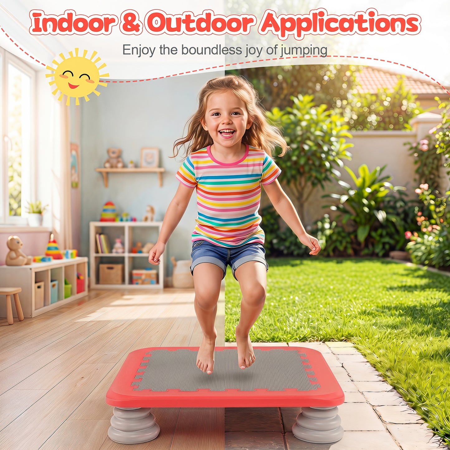 25.5 Inch Kids Mini Trampoline With 4 Non-Slip Foot Pads, Red