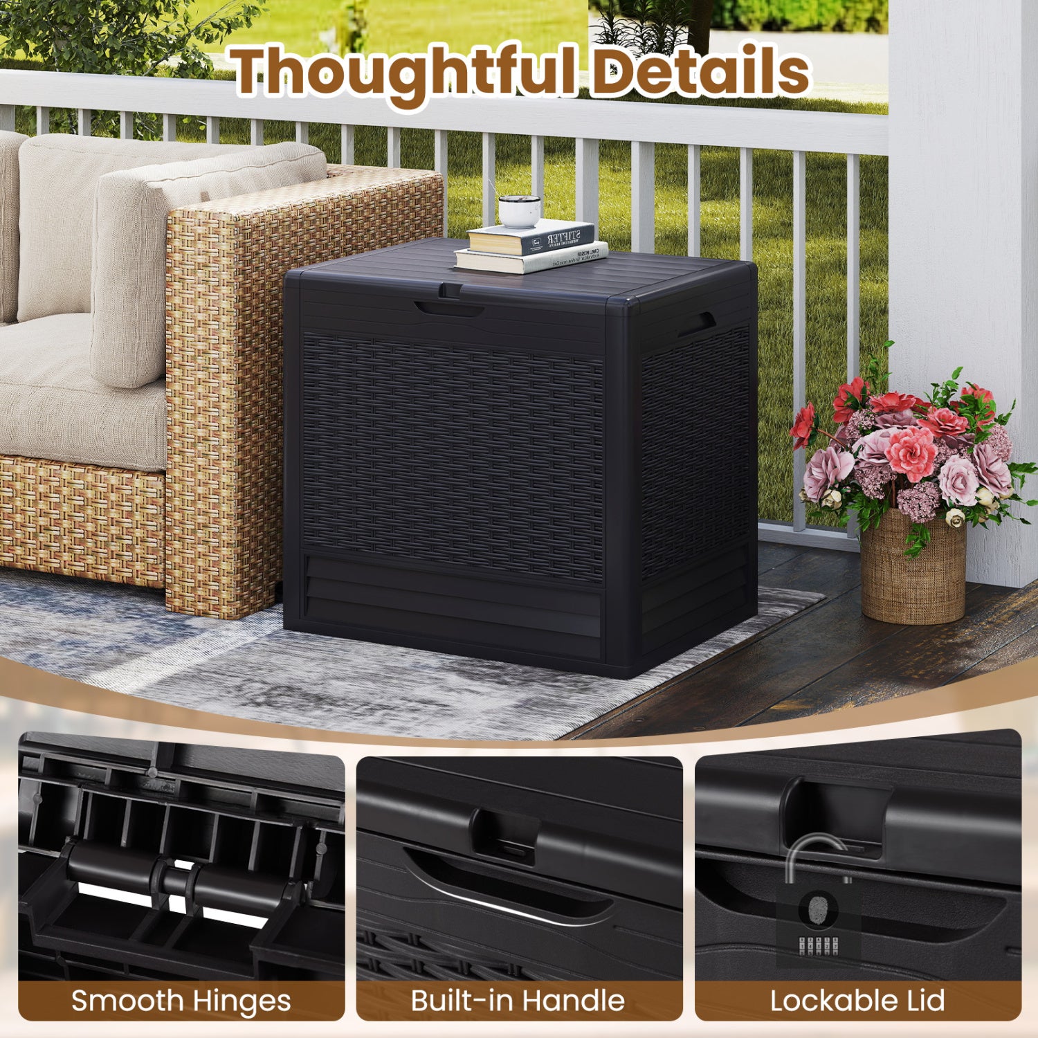 25 Gallon Outdoor Storage Box with Rattan Patterns, Brown Sheds & Outdoor Storage at Gallery Canada