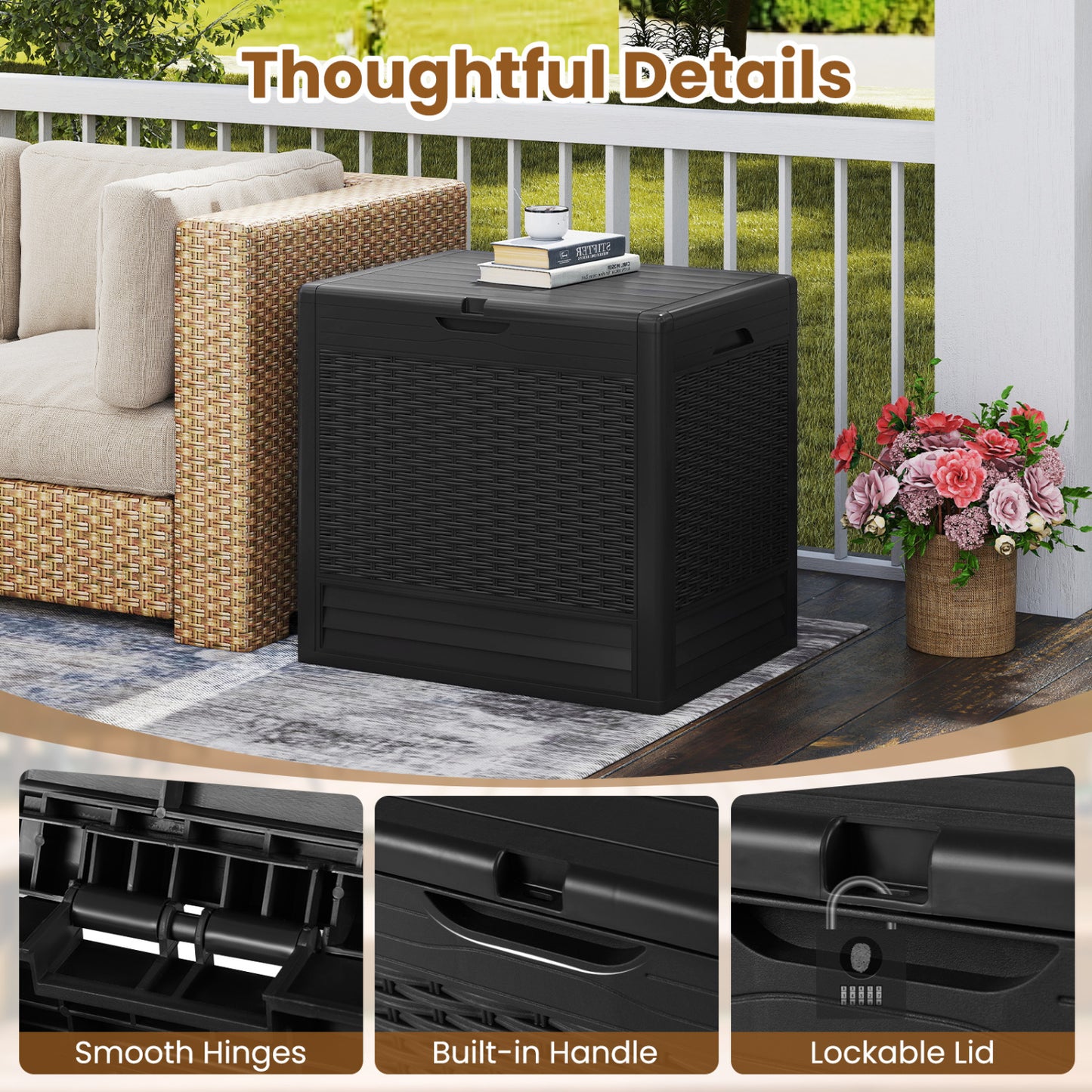 25 Gallon Outdoor Storage Box with Rattan Patterns, Black Sheds & Outdoor Storage at Gallery Canada