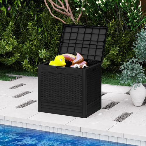 25 Gallon Outdoor Storage Box with Rattan Patterns, Black