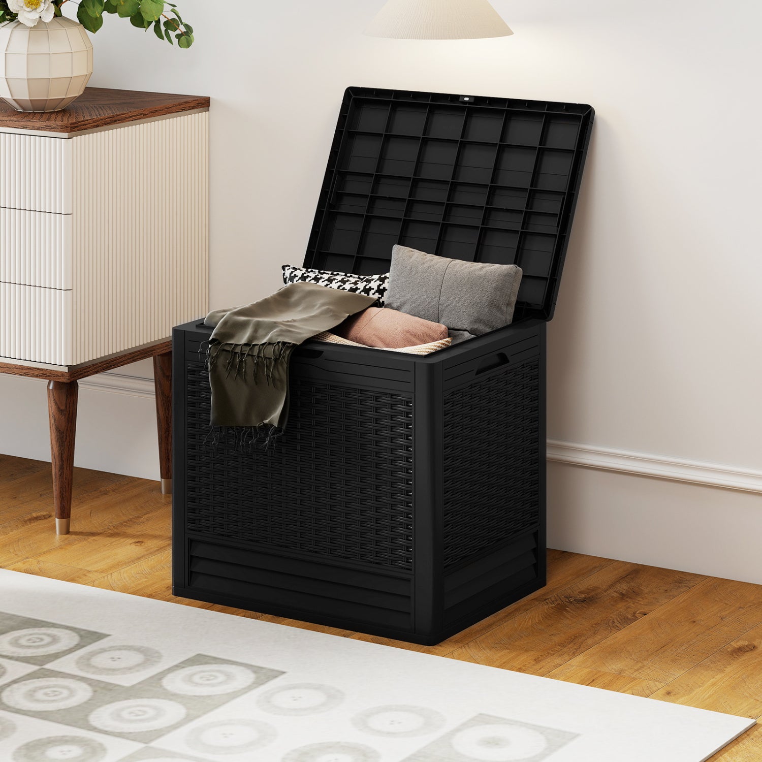 25 Gallon Outdoor Storage Box with Rattan Patterns, Black Sheds & Outdoor Storage at Gallery Canada